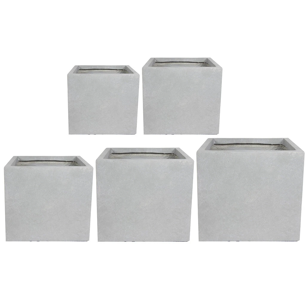 Amfa Square Planters - Set Of 5 - Grey 3 Amfa Square Planters - Set Of 5 - Grey