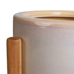 Anzio Plant Pot With Wooden Stand - Stone White 12 Anzio Plant Pot With Wooden Stand - Stone White -Plants Sale Store Anzio Plant Pot with Wooden Stand Stone White 2