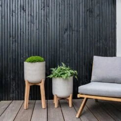 Charlie Plant Pot - Tall Stand - Grey Washed -Plants Sale Store Charlie Plant Pot Tall Stand Grey Washed Lifestyle 03