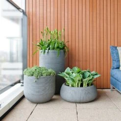 Cody Plant Pot - Ridged Dark Grey -Plants Sale Store Cody Eileen Planters Ridged Cement