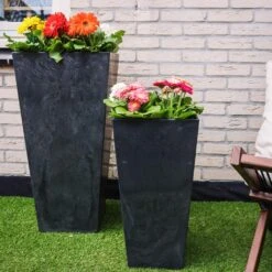 Ella Artstone Tall Planter - Black -Plants Sale Store Ella Artstone Tall Planter Black 3