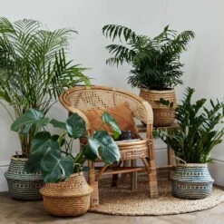 Seagrass Tribal Basket - Teal Lined -Plants Sale Store Lifestyle Seagrass Tribal Basket Teal Lined 35x30cm