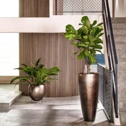 Metallic Partner Planter - Matt Coffee -Plants Sale Store Metallic Silver leaf Globe Elevated Matt Coffee Metallic Silver leaf Partner Matt Coffee