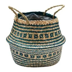 Seagrass Tribal Basket - Teal Lined -Plants Sale Store Seagrass Tribal Basket Teal Lined 35x30cm