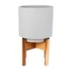 Vigo Plant Pot With Wooden Stand - Concrete Grey -Plants Sale Store Vigo Plant Pot with Wooden Stand Concrete Grey 19x29cm 2