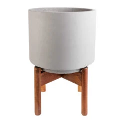 Vigo Plant Pot With Wooden Stand - Concrete Grey -Plants Sale Store Vigo Plant Pot with Wooden Stand Concrete Grey 24x33cm 4